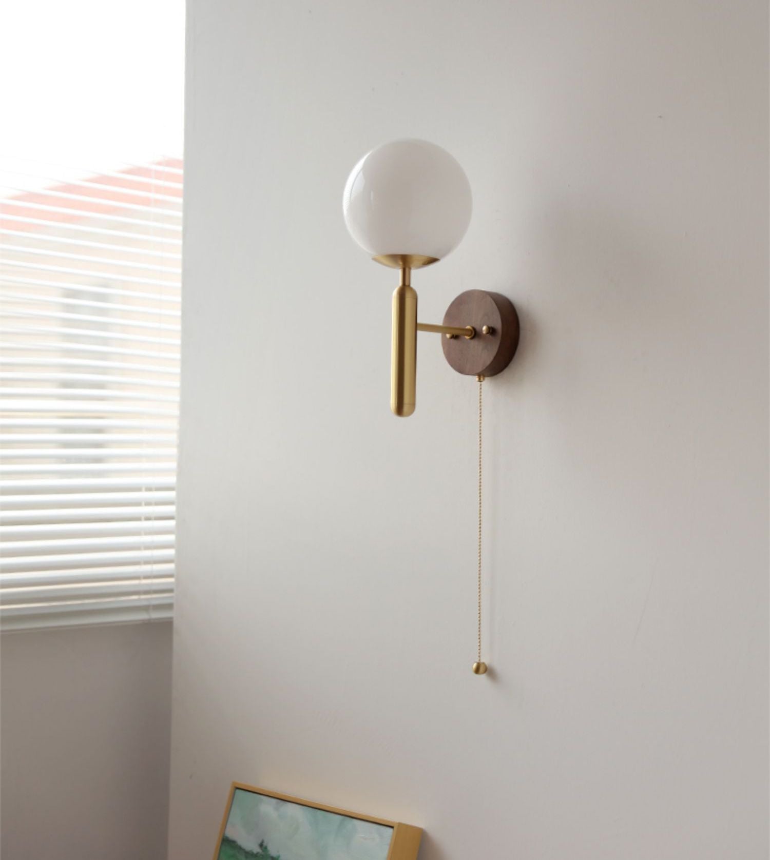 Houten Glazen Bol Wandlamp - 120WL