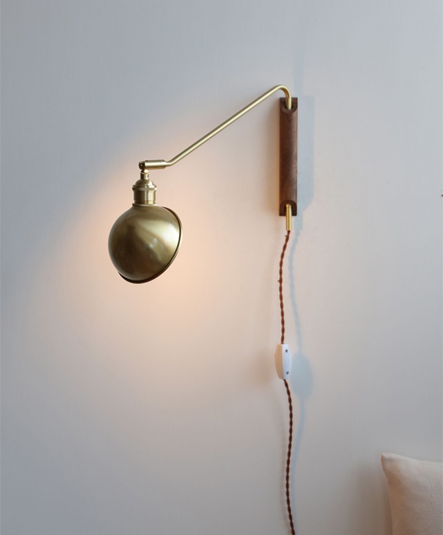 Hout Messing Zwenkarm Houten Wandlamp - 211SWL