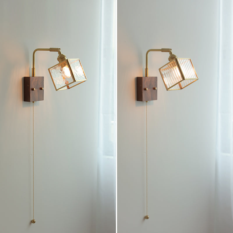 Glazen Wandlamp Met Houten Plaat - 102WL