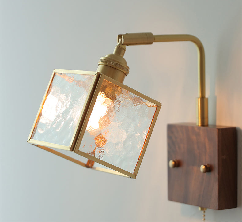 Glazen Wandlamp Met Houten Plaat - 102WL