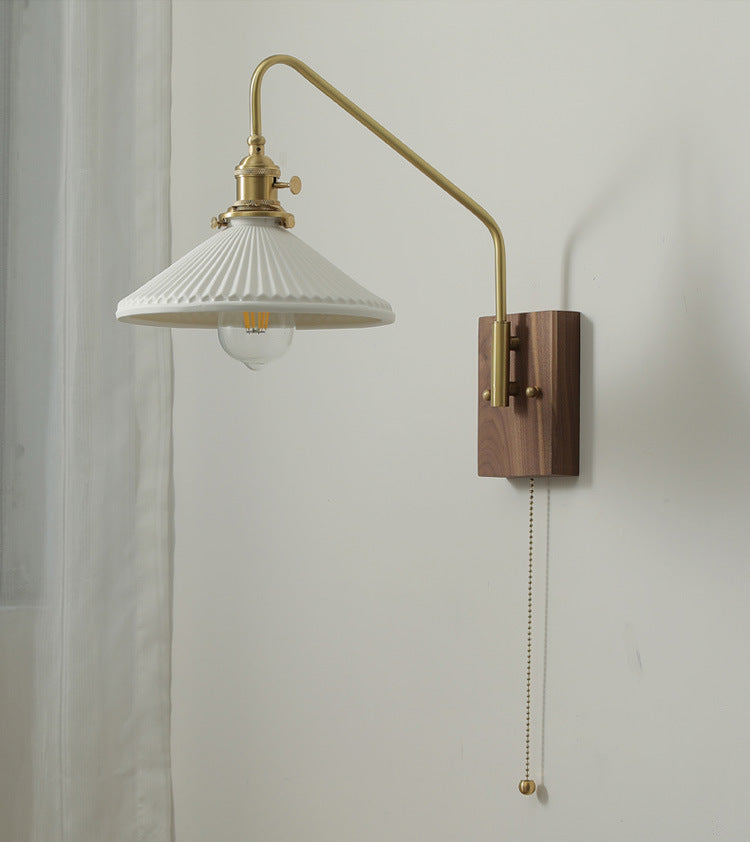 Keramische wandlamp met houten plaat - 108WL