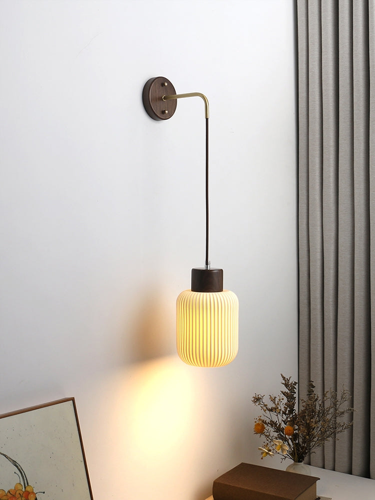 Keramische wandlamp met houten plaat - 114WL