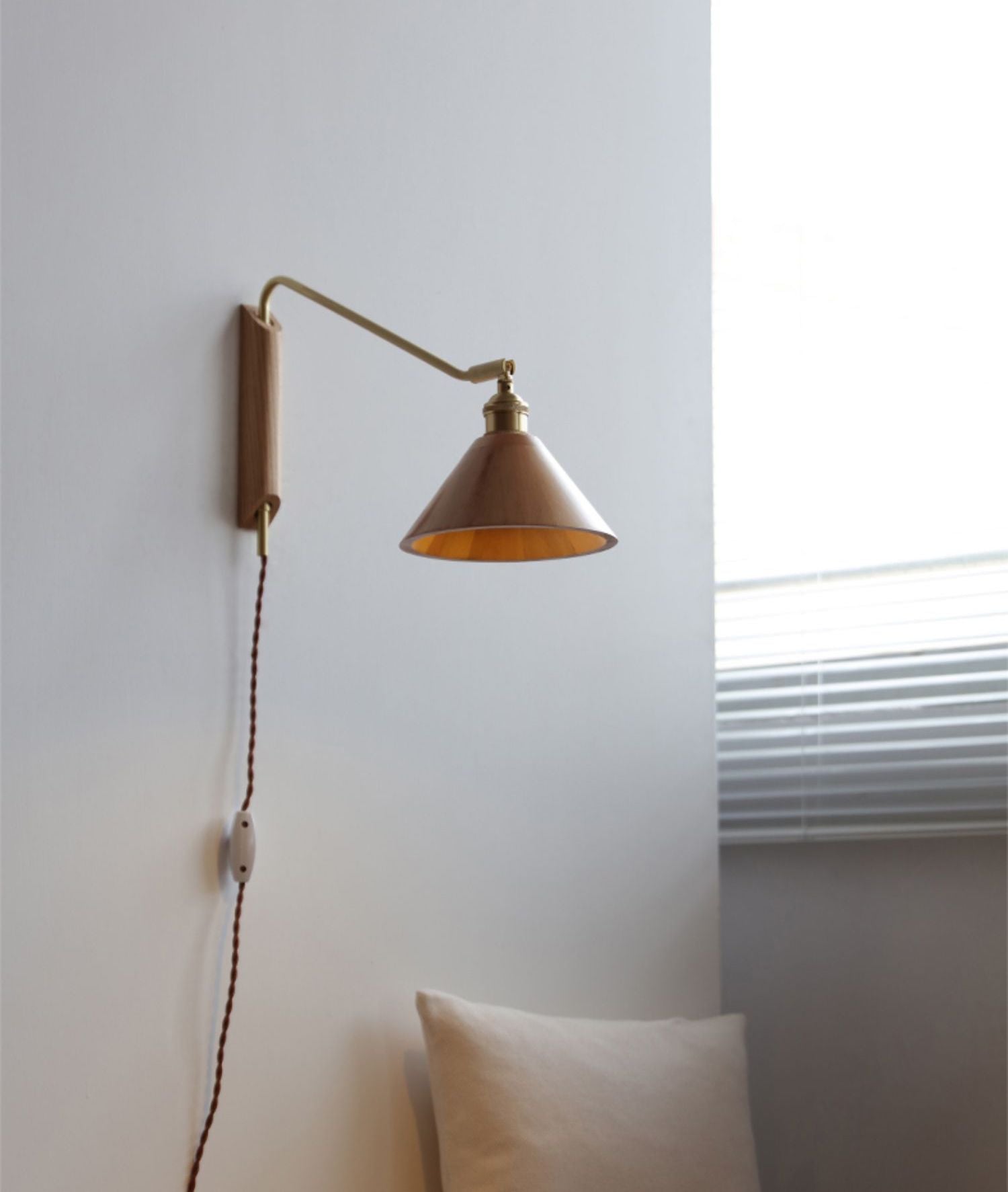 Hout Messing Zwenkarm Houten Wandlamp - 211SWL