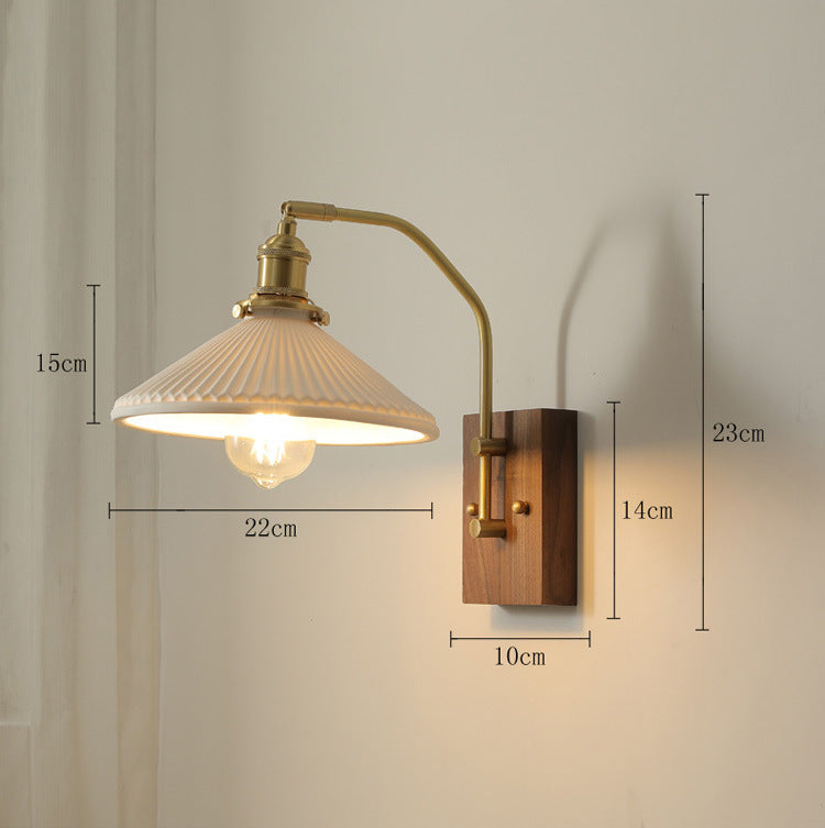 Keramische Wandlamp Met Houten Plaat - 110WL