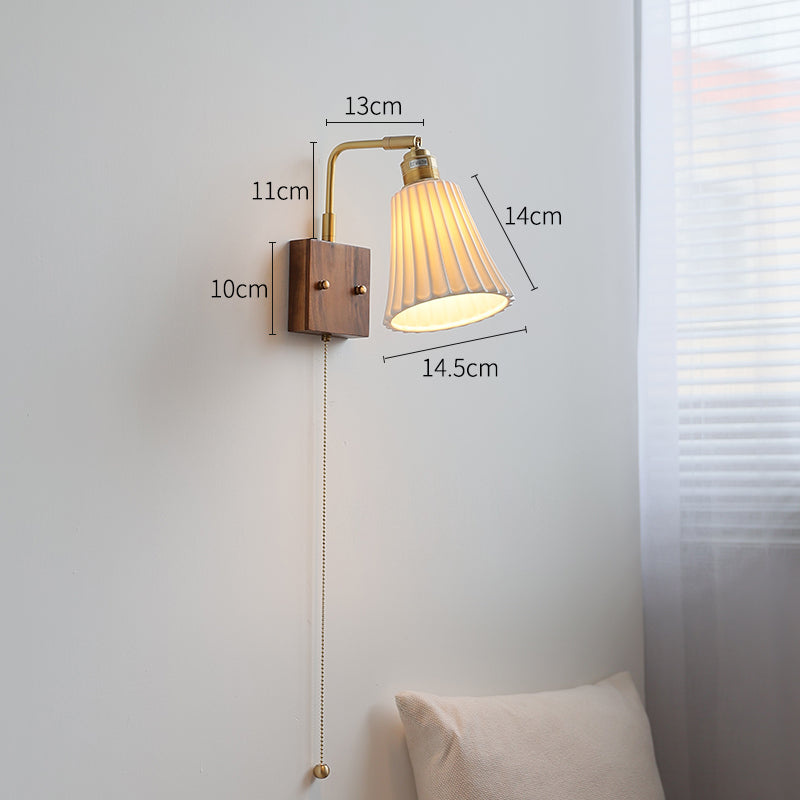 Keramische wandlamp met houten plaat - 117WL