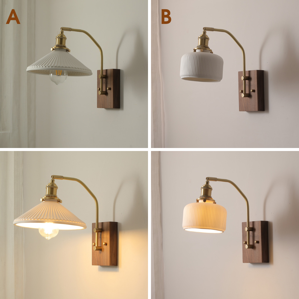 Keramische Wandlamp Met Houten Plaat - 110WL