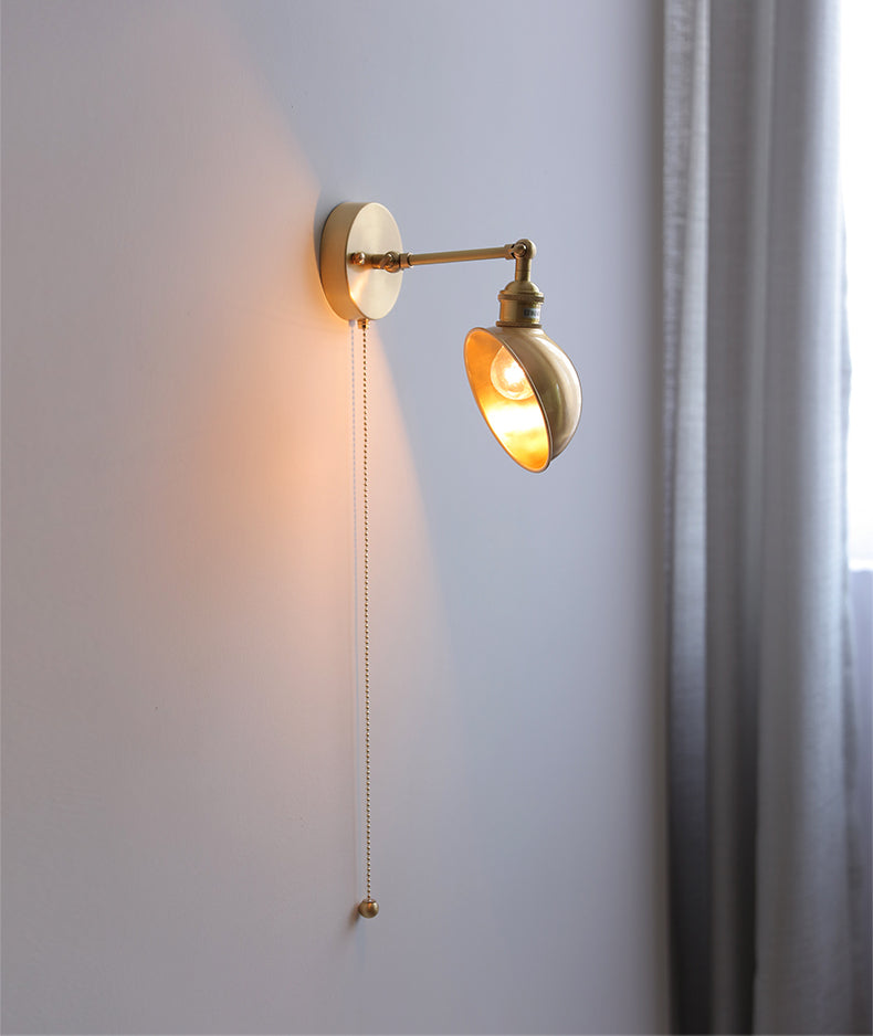 Messing Wandlamp Met Houten Plaat - 106WL