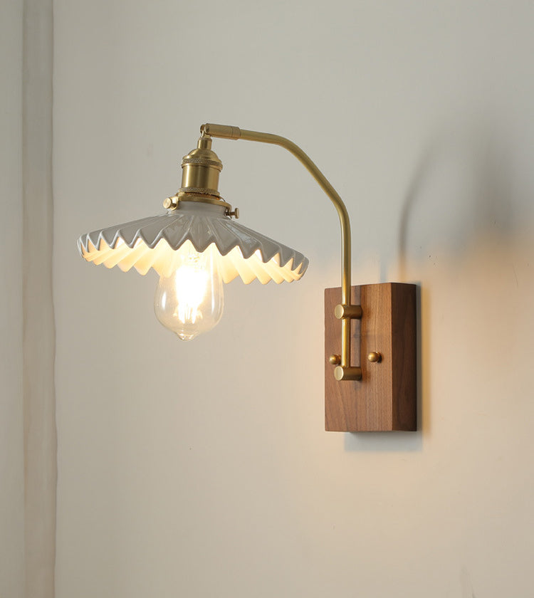Keramische wandlamp met houten plaat - 107WL