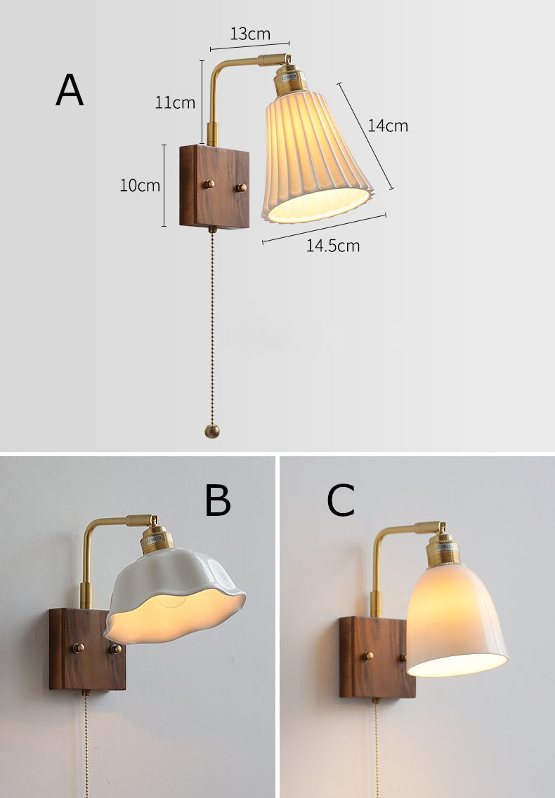 Keramische wandlamp met houten plaat - 117WL