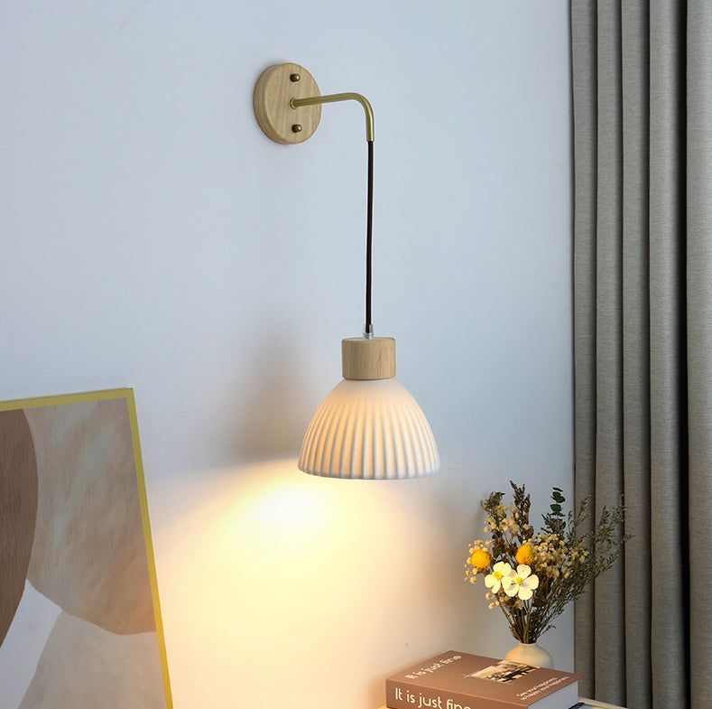 Keramische wandlamp met houten plaat - 115WL