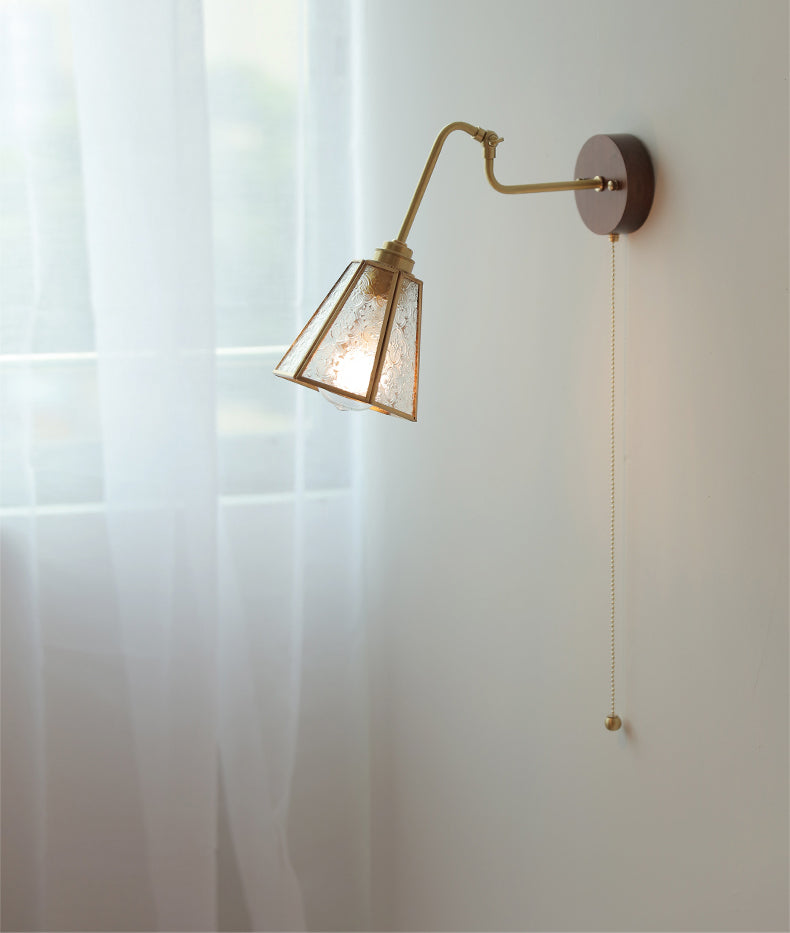 Glazen wandlamp met houten plaat - 101WL