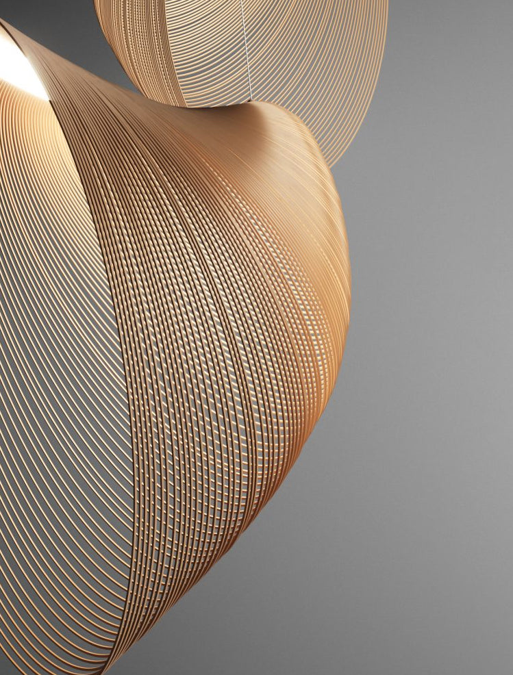 Hanglamp met houten ring in Japandi-stijl