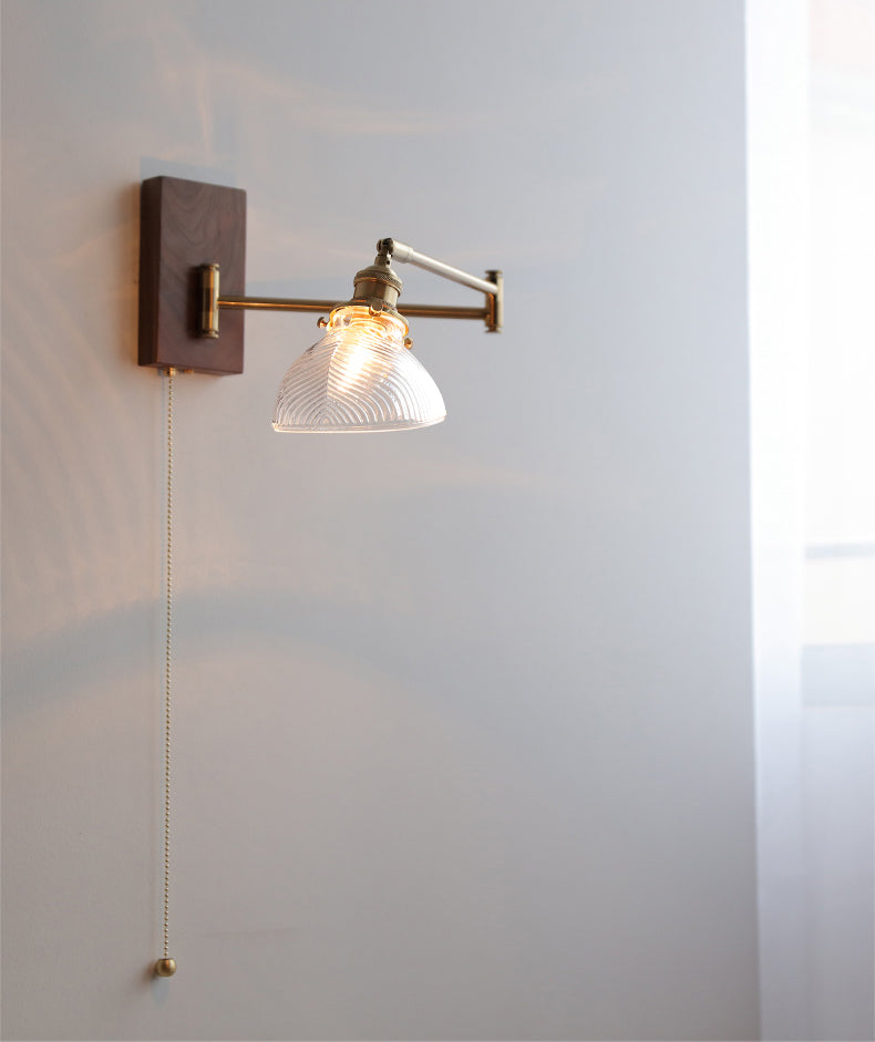 Glazen wandlamp met houten plaat - 106WL