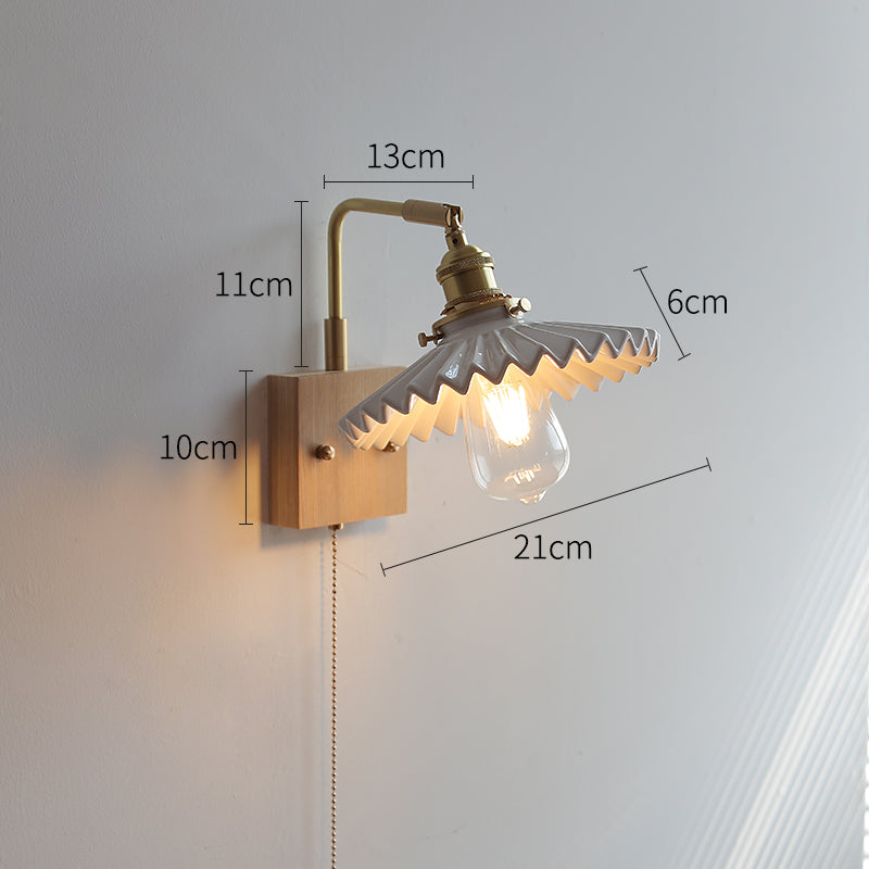 Keramische wandlamp met houten plaat - 112WL