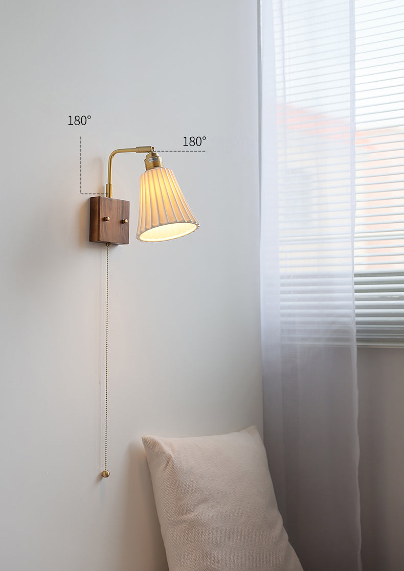 Keramische wandlamp met houten plaat - 117WL