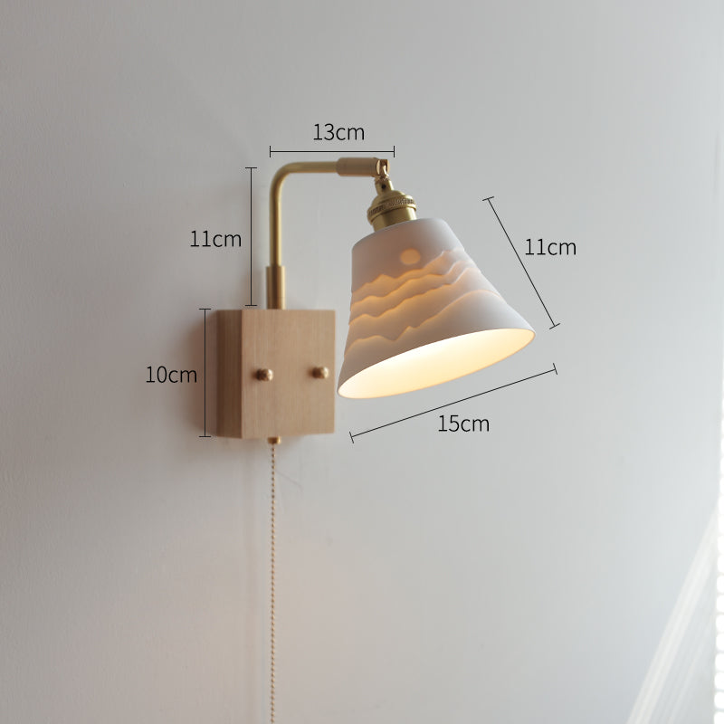 Keramische wandlamp met houten plaat - 112WL
