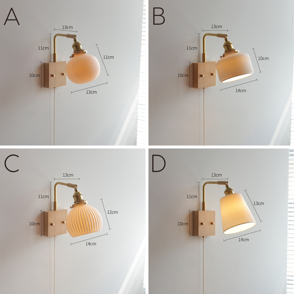 Keramische wandlamp met eikenhouten plaat - 113WL