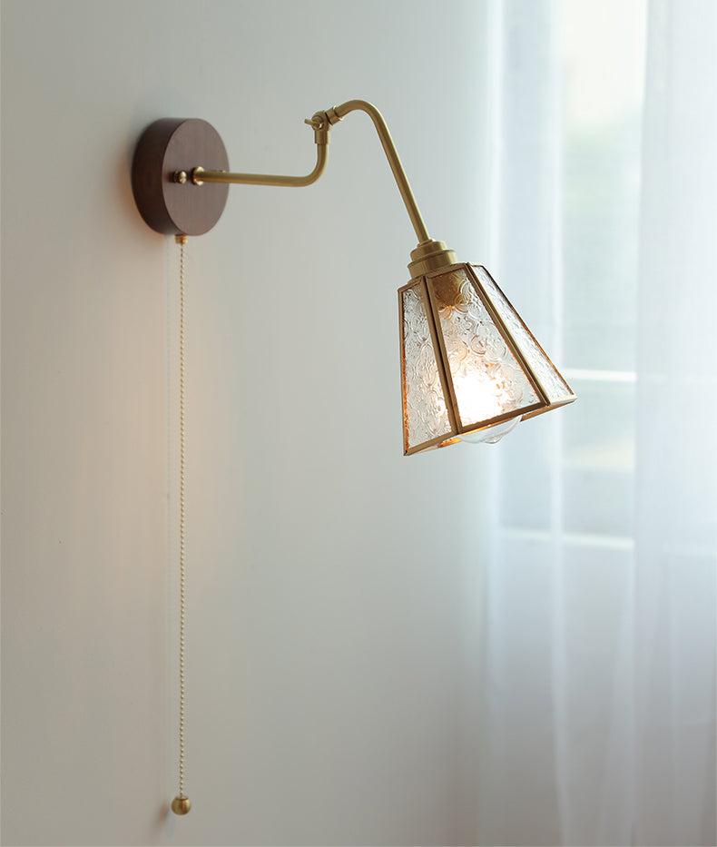 Glazen wandlamp met houten plaat - 101WL