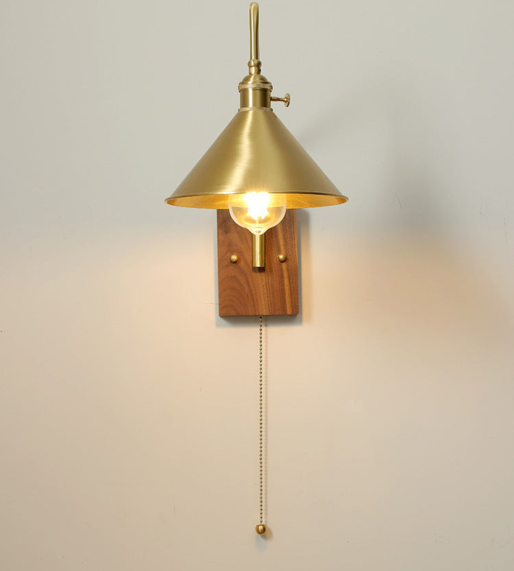 Messing Wandlamp Met Houten Plaat - 107WL