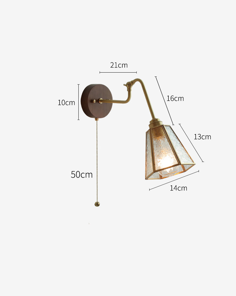 Glazen wandlamp met houten plaat - 101WL