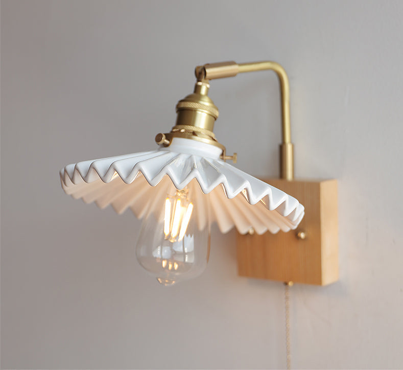 Keramische wandlamp met houten plaat - 112WL