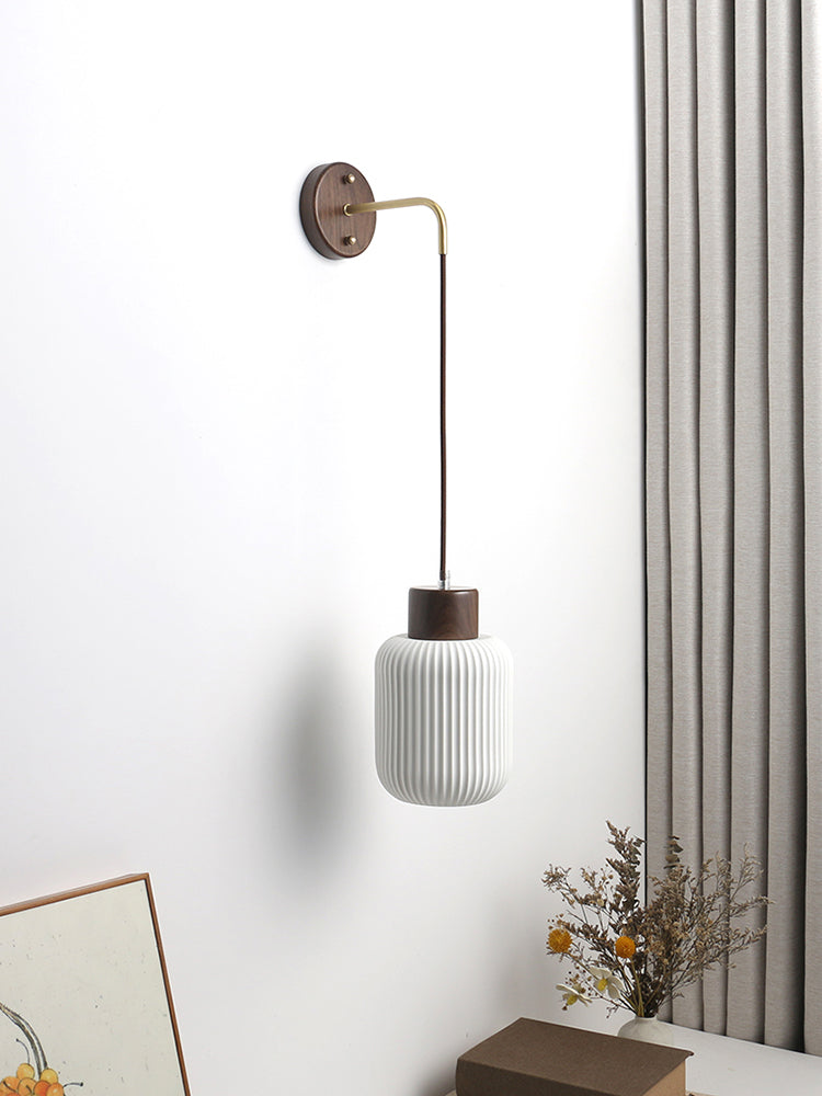 Keramische wandlamp met houten plaat - 114WL