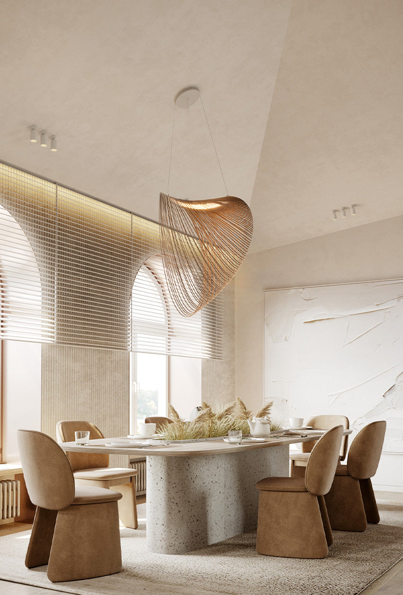 Hanglamp met houten ring in Japandi-stijl