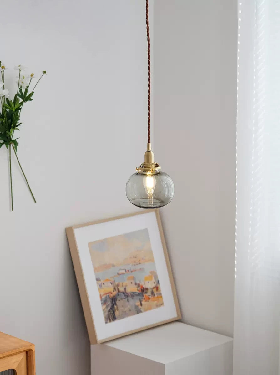 Geribbelde bolvormige glazen hanglamp - 228GPL