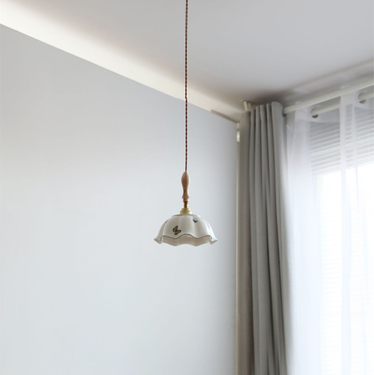 Bloem Keramiek Houten Hanglamp - 115PL