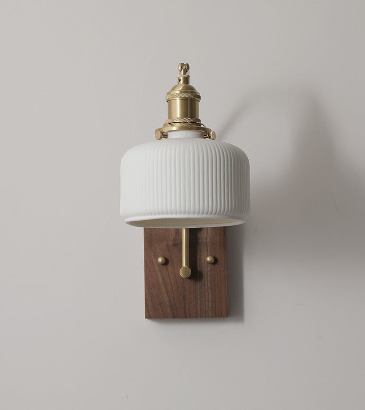 Keramische Wandlamp Met Houten Plaat - 110WL