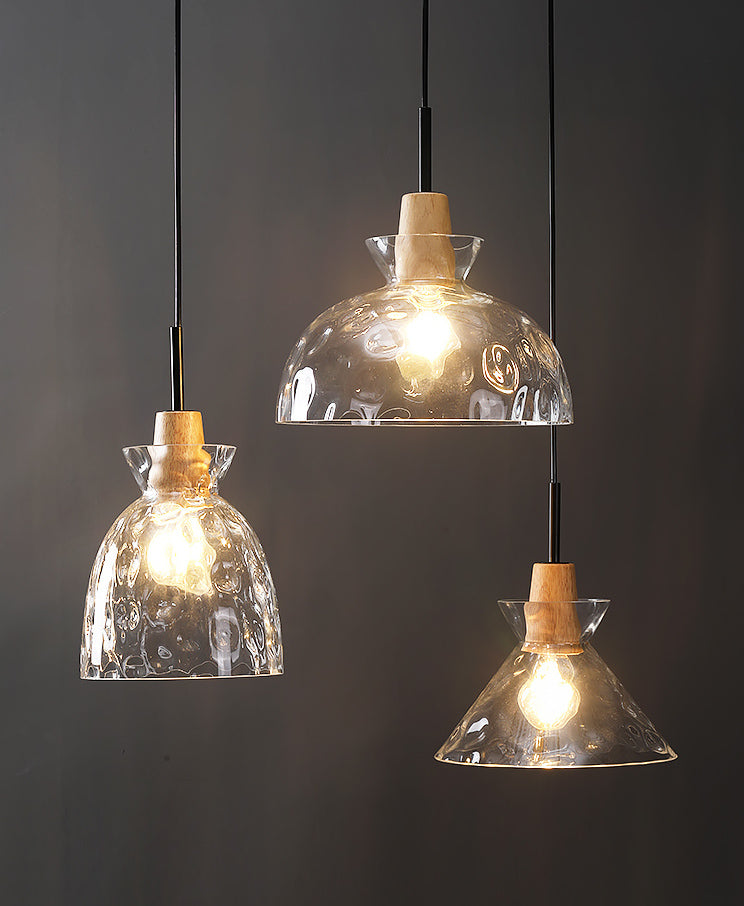 Hanglamp van helder glas met houten lamphouder - 101NS