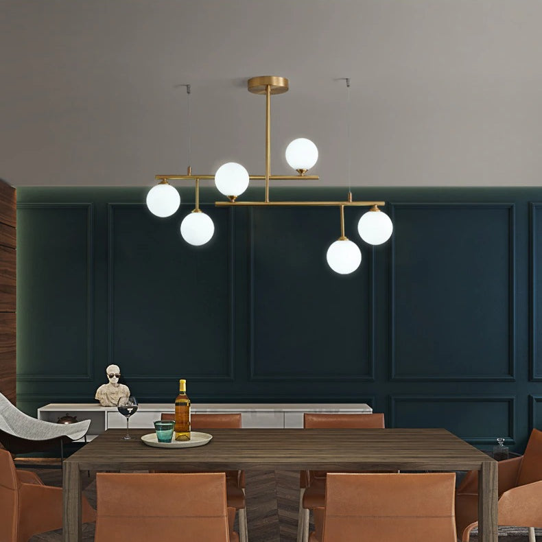 Messing Kroonluchter Met Wit Frosted Globes - 1CH5