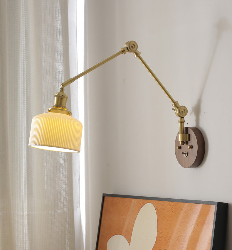 Keramische wandlamp met houten plaat - 111WL