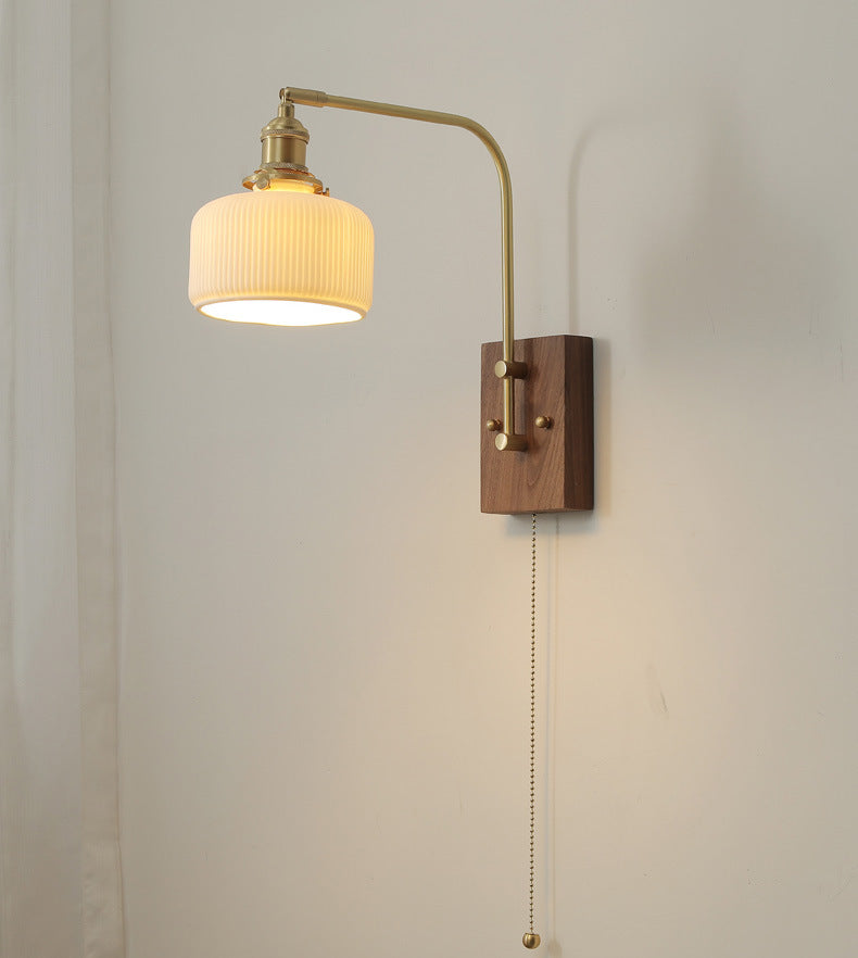 Keramische wandlamp met houten plaat - 109WL