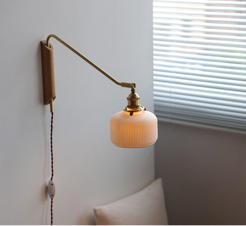 Keramische zwenkarm houten wandlamp - 210SWL