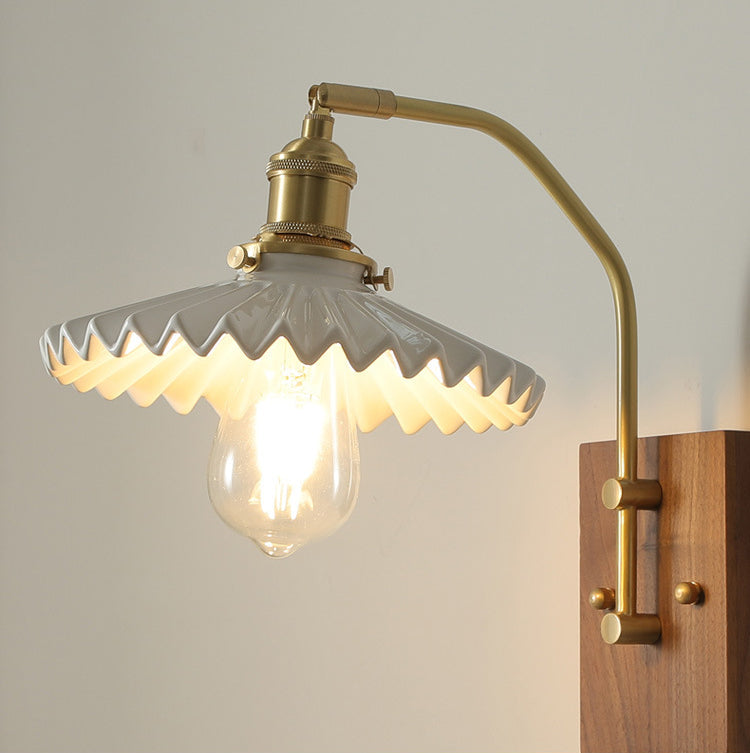 Keramische wandlamp met houten plaat - 107WL
