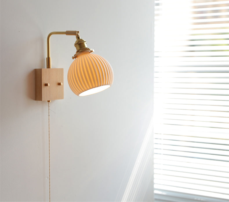 Keramische wandlamp met eikenhouten plaat - 113WL