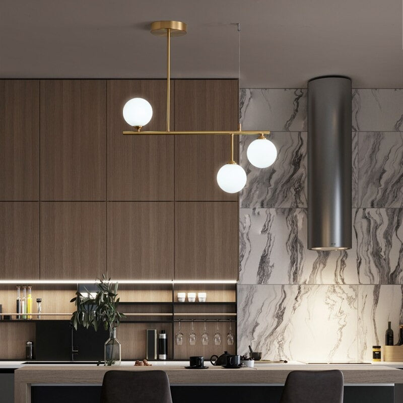 Messing Kroonluchter Met Wit Frosted Globes - 1CH5