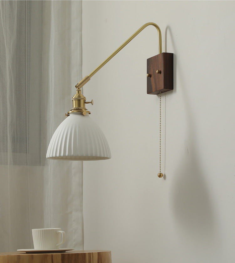 Keramische wandlamp met houten plaat - 106WL