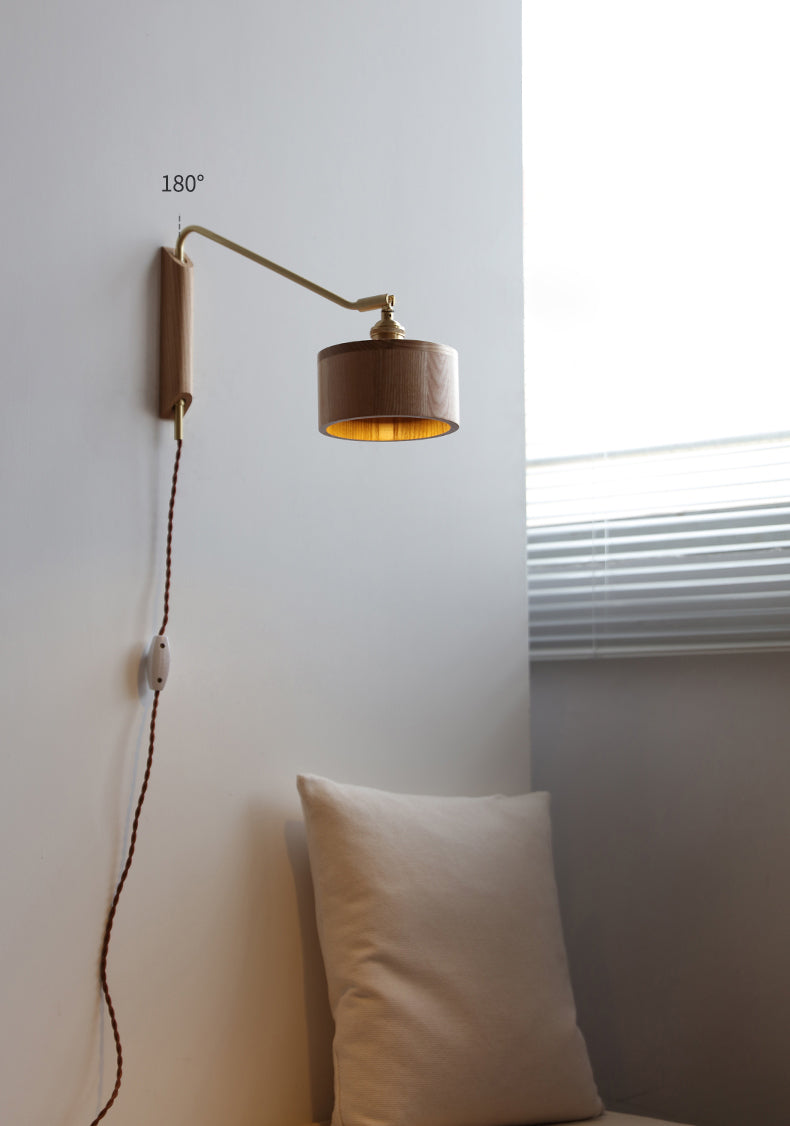 Hout Messing Zwenkarm Houten Wandlamp - 211SWL