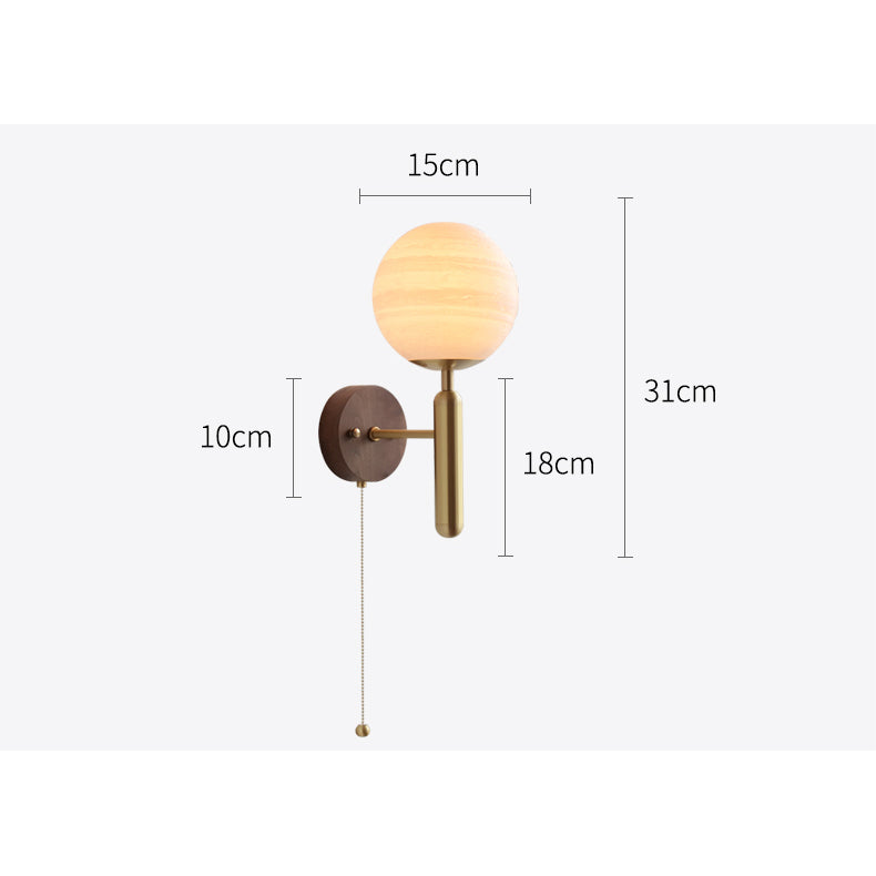 Houten Glazen Bol Wandlamp - 120WL