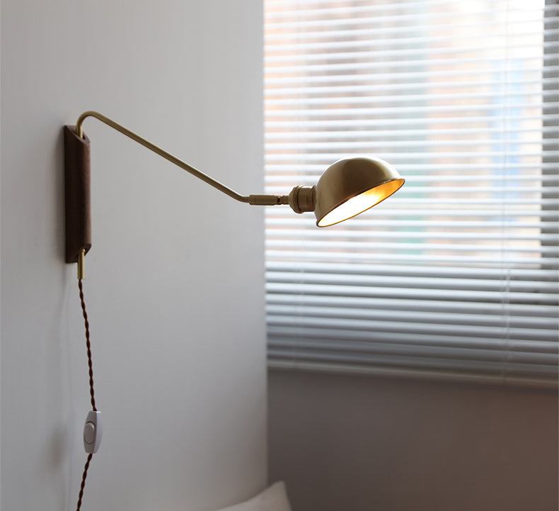 Hout Messing Zwenkarm Houten Wandlamp - 211SWL