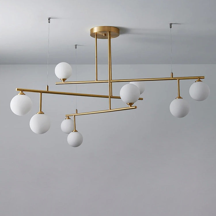 Messing Kroonluchter Met Wit Frosted Globes - 1CH5