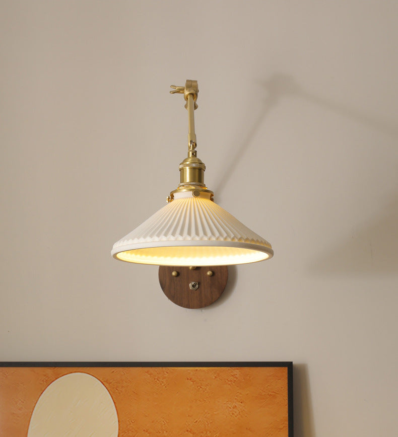 Keramische wandlamp met houten plaat - 111WL