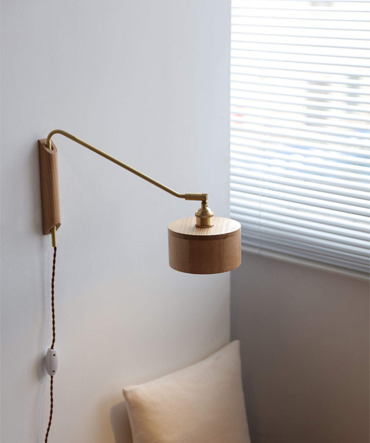Hout Messing Zwenkarm Houten Wandlamp - 211SWL