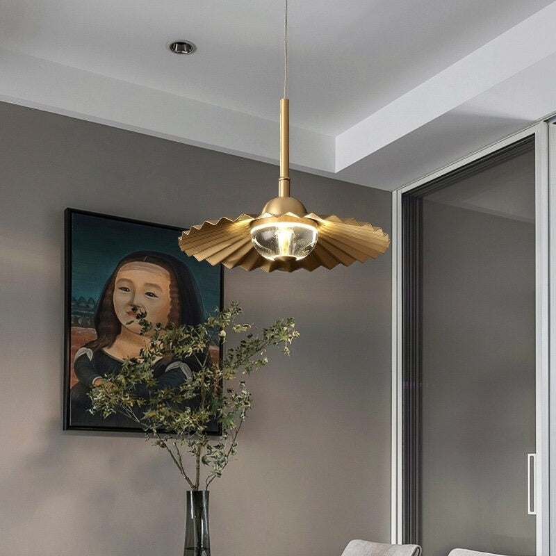 Gecanneleerde messing kristallen hanglamp - 104CL