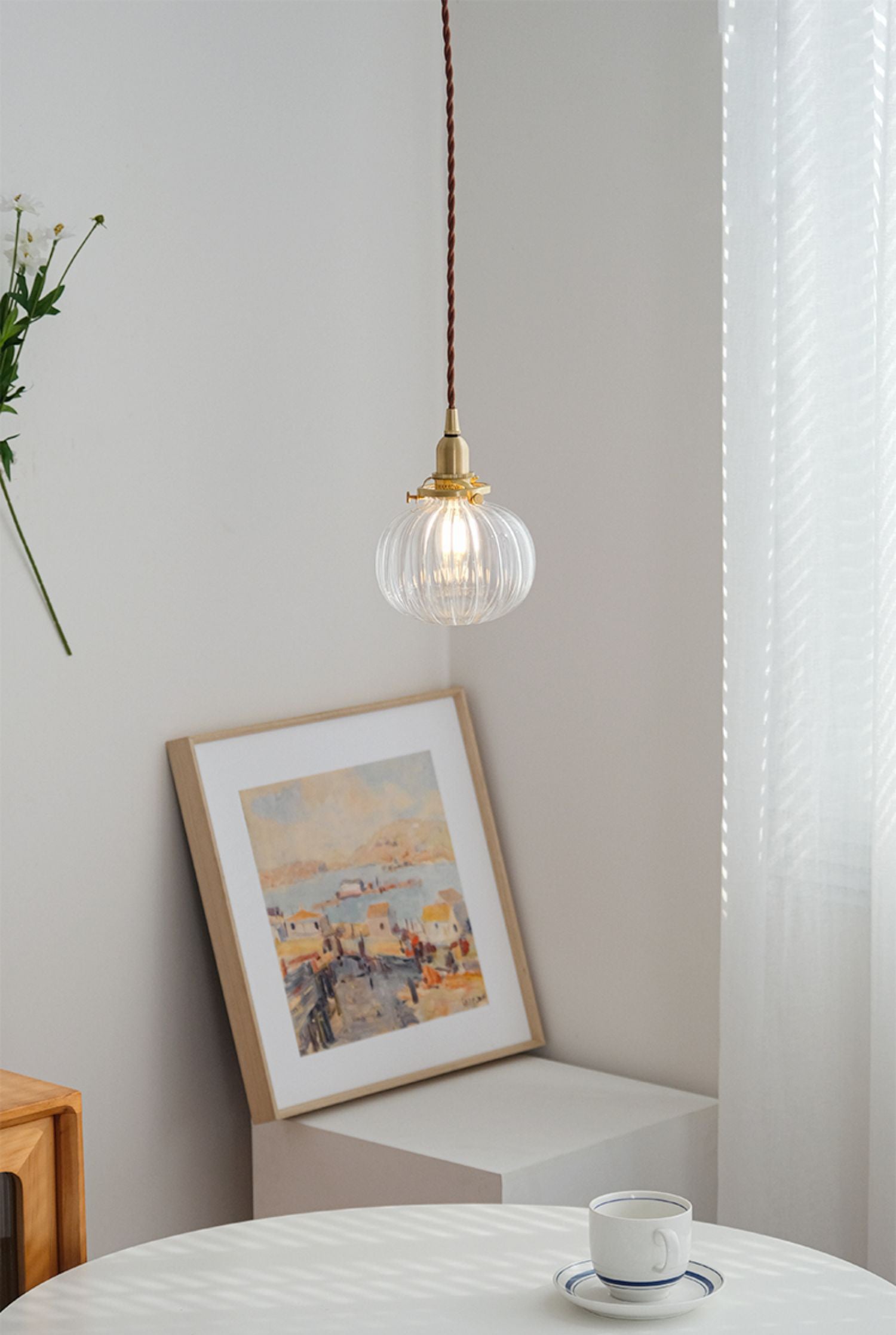Geribbelde bolvormige glazen hanglamp - 228GPL