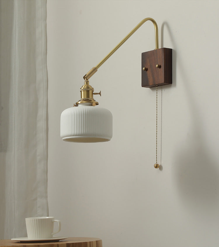Keramische wandlamp met houten plaat - 106WL