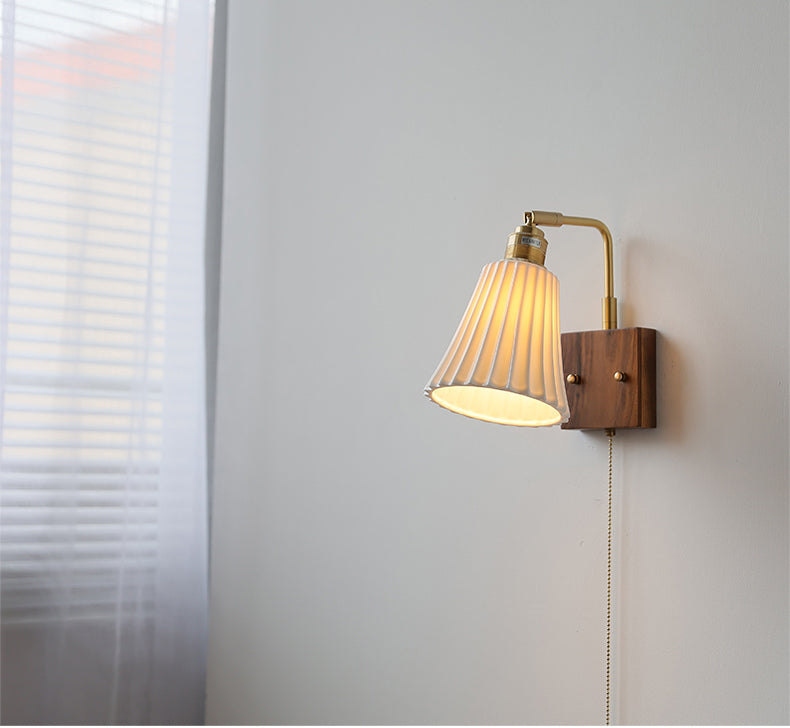 Keramische wandlamp met houten plaat - 117WL