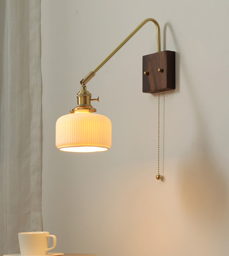 Keramische wandlamp met houten plaat - 106WL